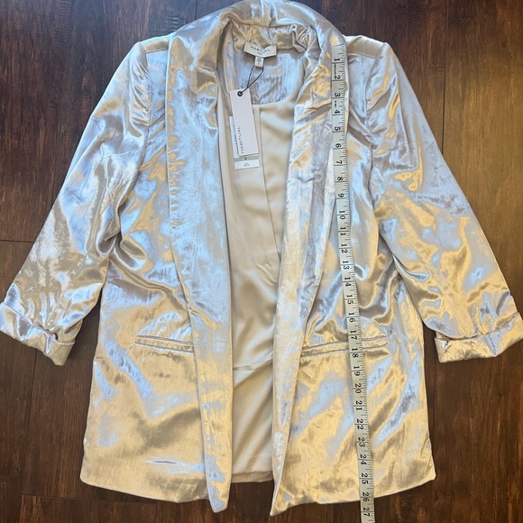 HABITUAL Champagne Natural Beige BlazerVelvet 3/4 Sleeve Jacket New NWT - Picture 4 of 13